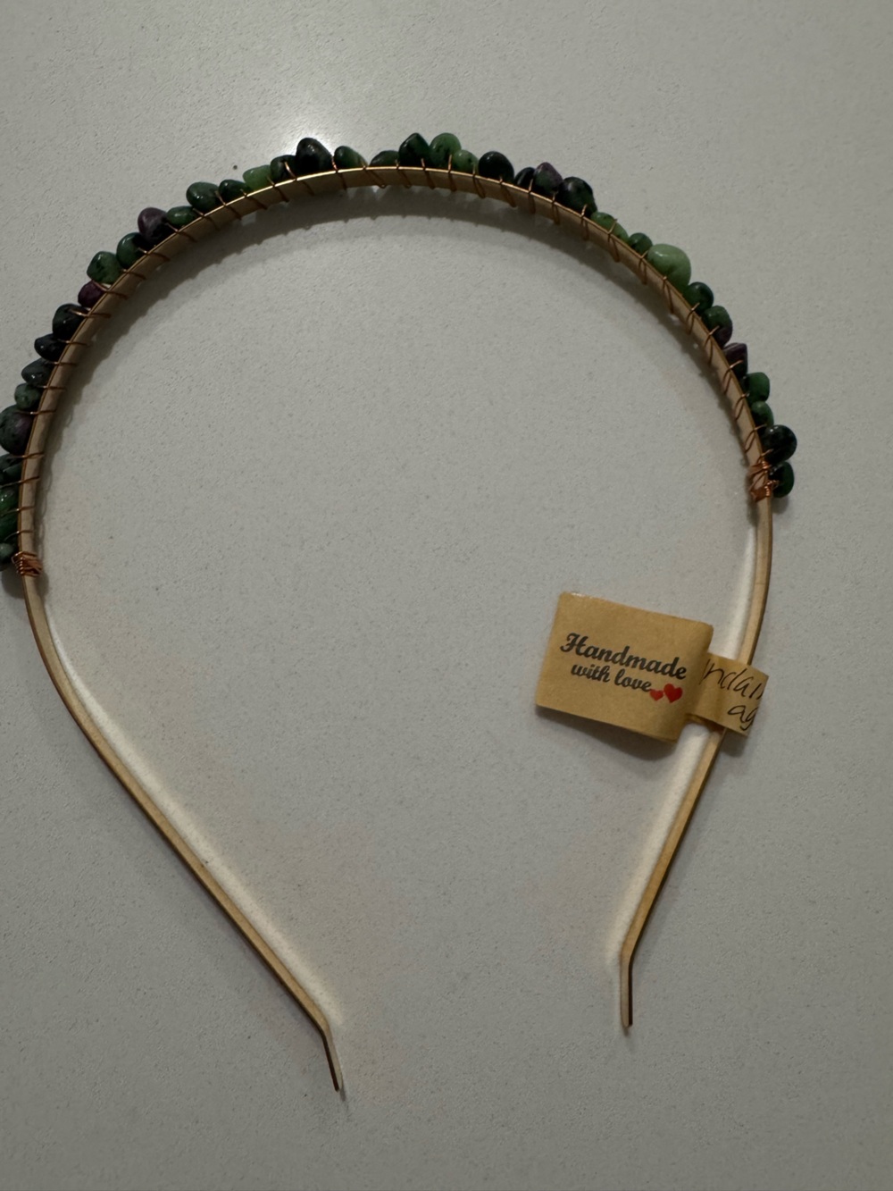 Handmade Green Indian agate crystal Women’s Necklace Headband with Gold Finish